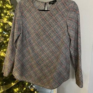 Plaid Long Sleeve Top - Gray